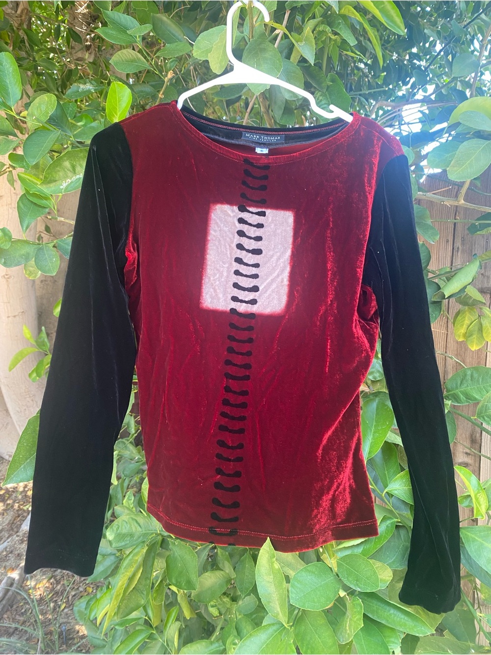 Velvet Long Sleeve Tee in Burgundy with Black Sleeves